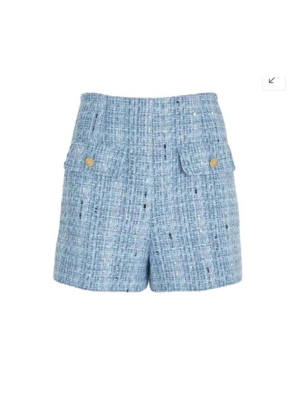 NWT Sandro Orna Blue Tweed Shorts gold hardware US 10 matching blazer avail